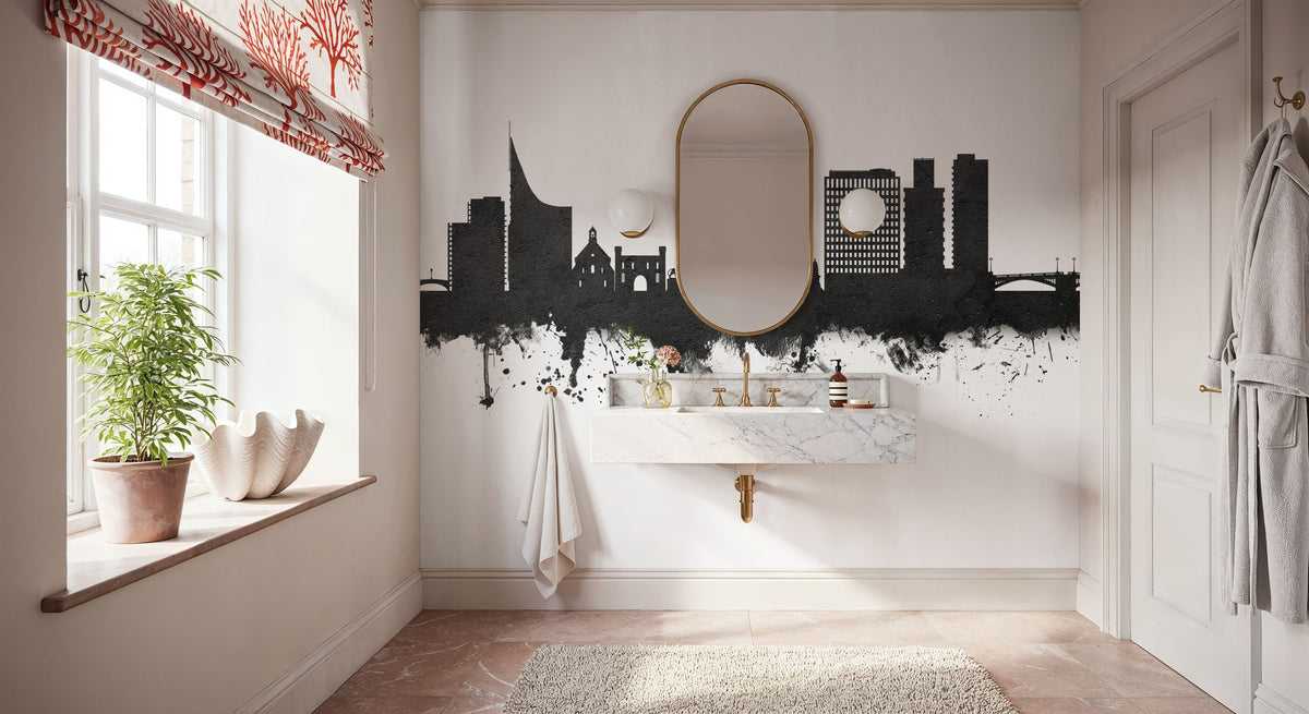 Reading England Skyline Black & White Mural Wallpaper - room preview 03