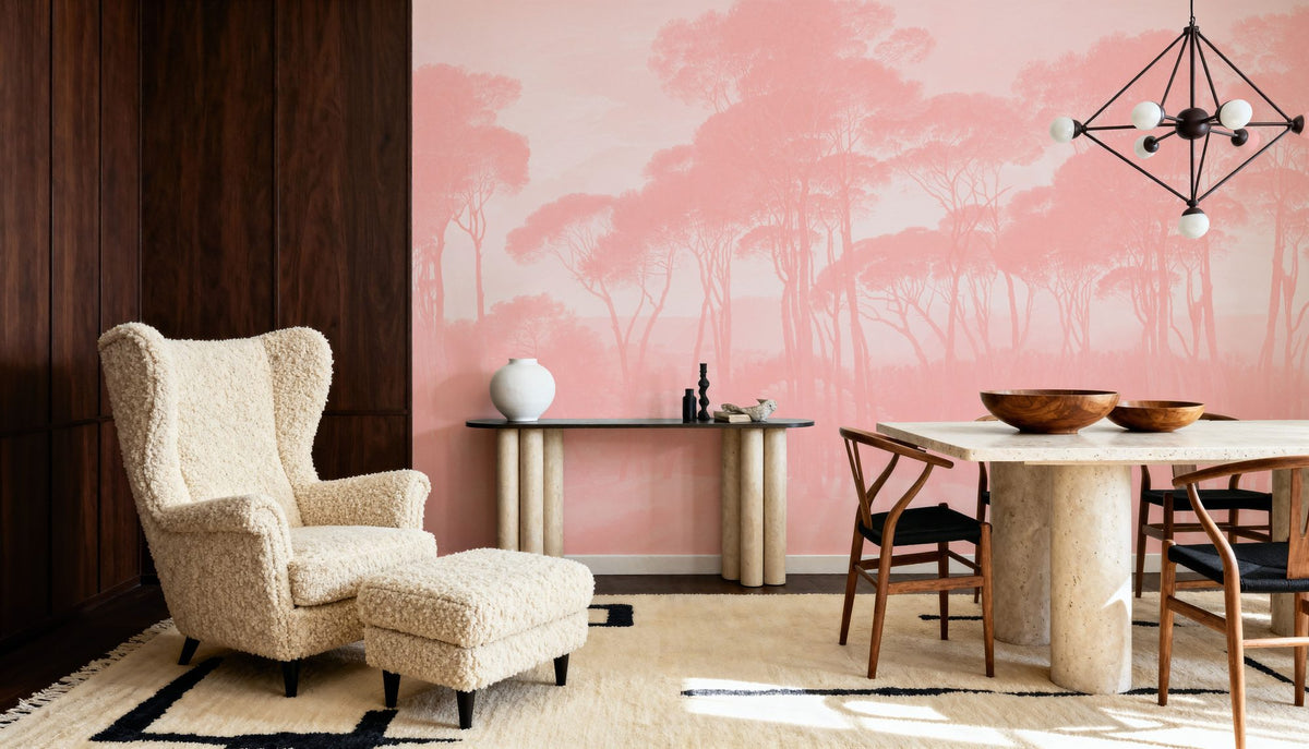 Mediterranean Pine Landscape, Blush Mural Wallpaper - room preview 03