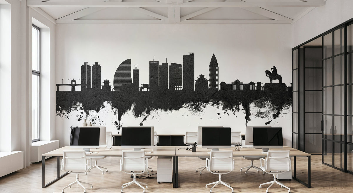 Ulaanbaatar Mongolia Skyline Black & White Mural Wallpaper - room preview 03