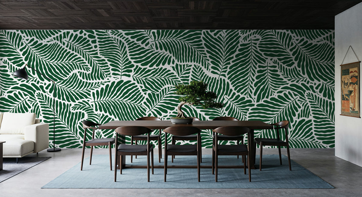Fern Cut-Outs Pattern, Malachite Green Mural Wallpaper - room preview 03