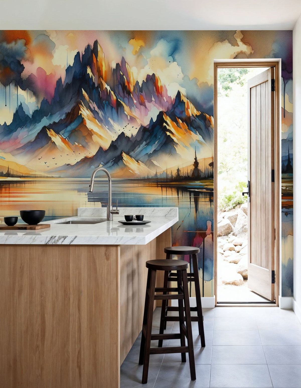 Majestic Mountain Reflected in Lake Mural Wallpaper - room preview 03