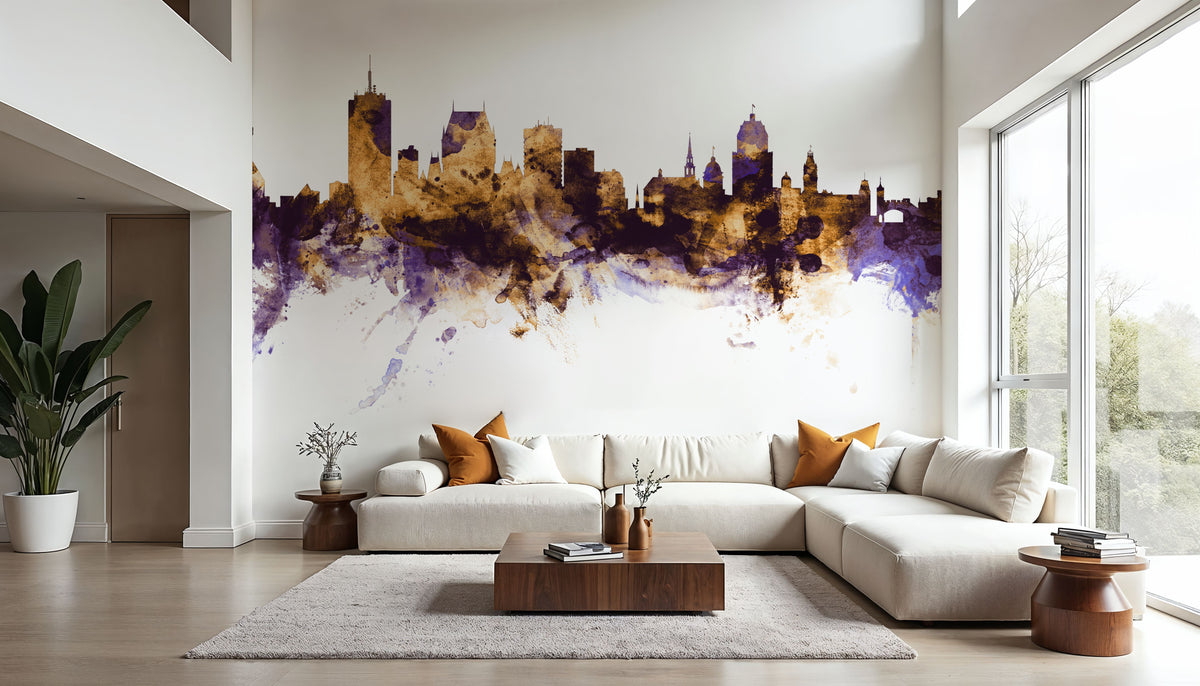 Quebec Canada Skyline Purple & Gold Mural Wallpaper - room preview 03