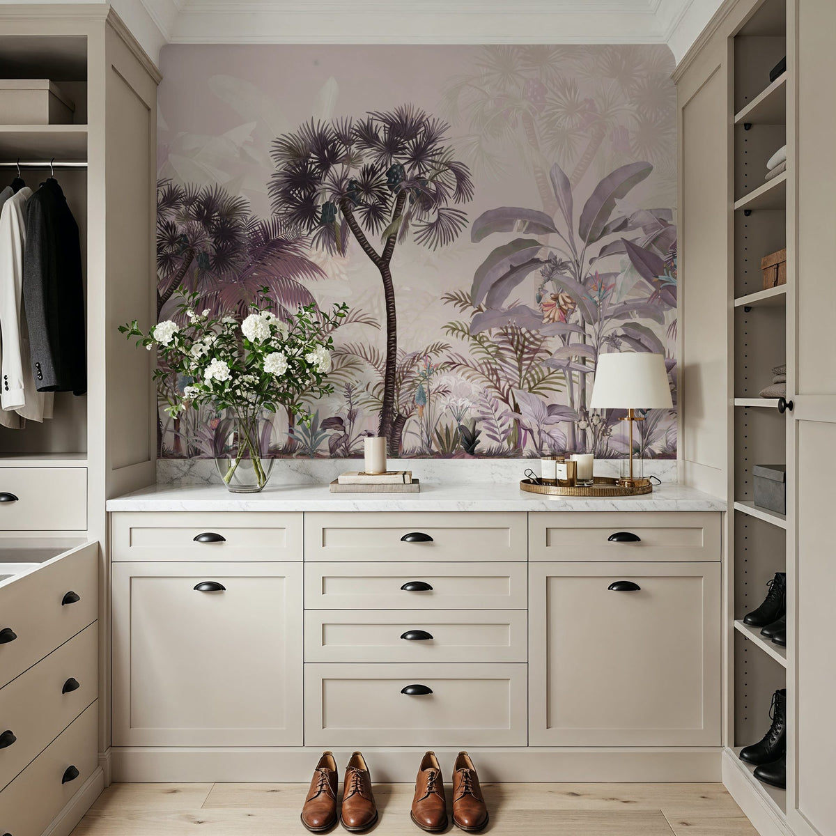 Tropical Forest Strolls Light Purple Mural Wallpaper - room preview 03