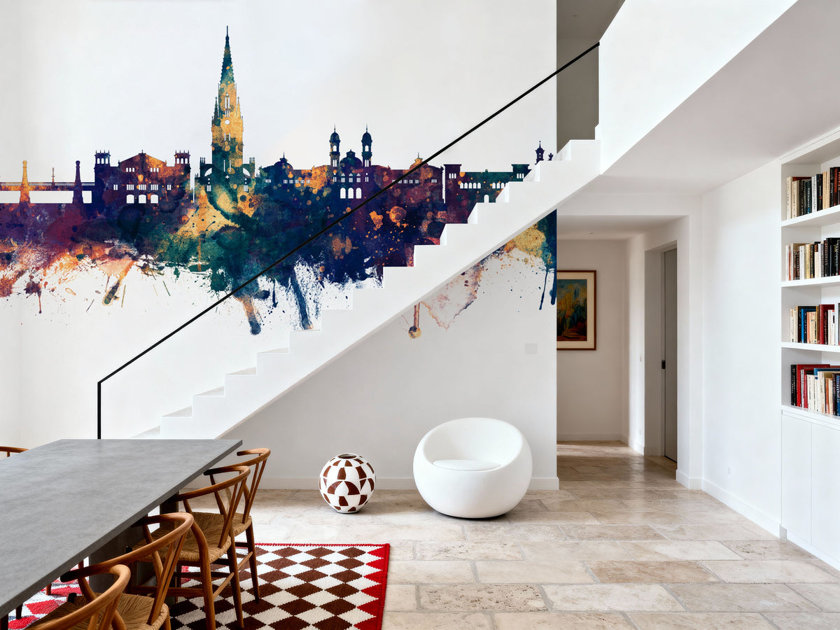 San Sebastian Spain Skyline Blue & Bronze Mural Wallpaper - room preview 03