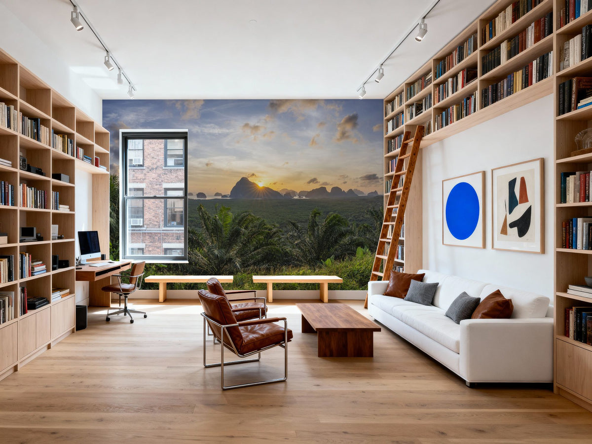 Tropical Sunset Vista Mural Wallpaper - Neutral Tone - room preview 03