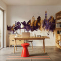 Santorini Skyline Purple & Gold Mural Wallpaper - room preview 03