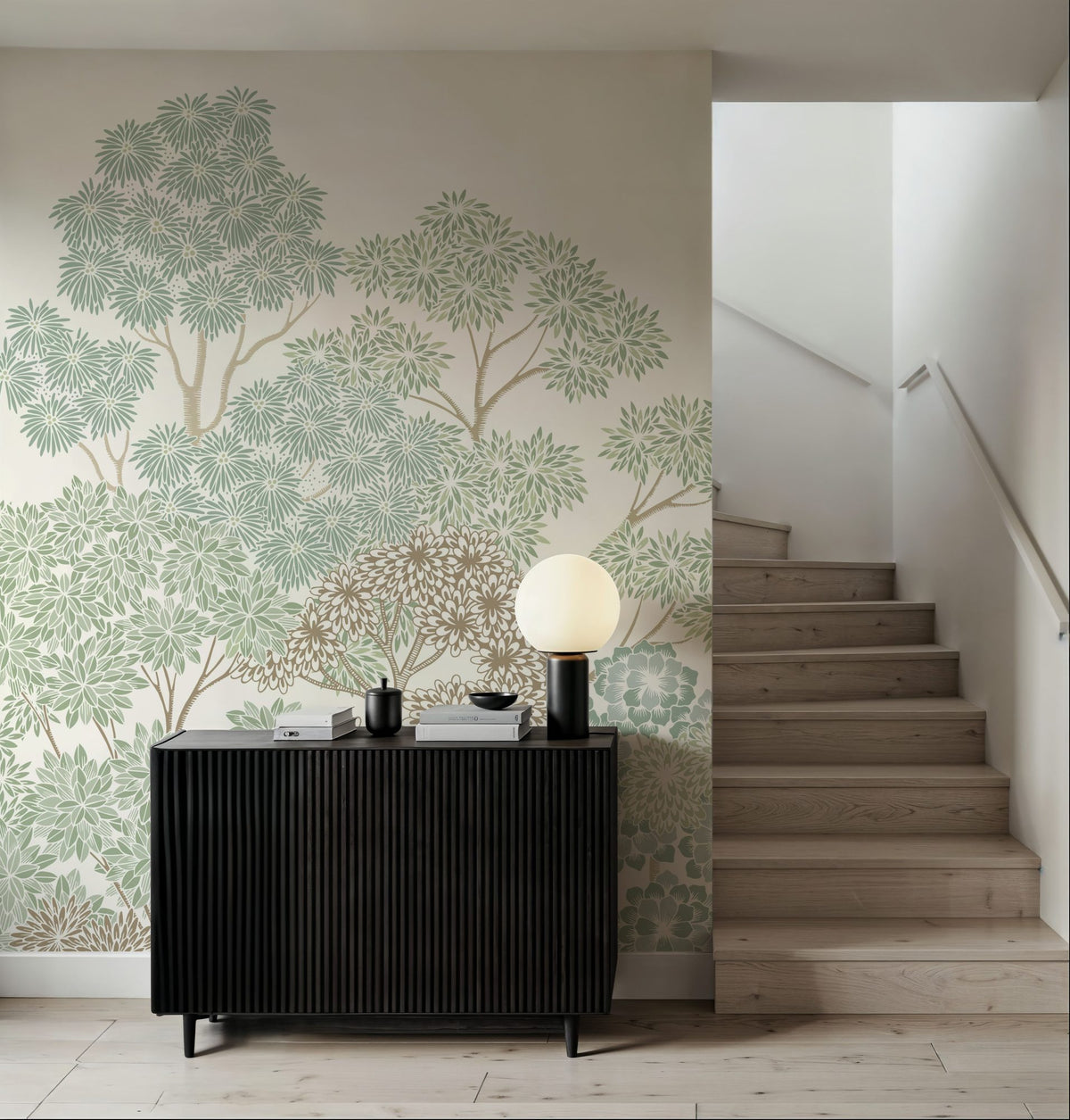 Overleaf Woodland, Light Green Mural Wallpaper - room preview 03