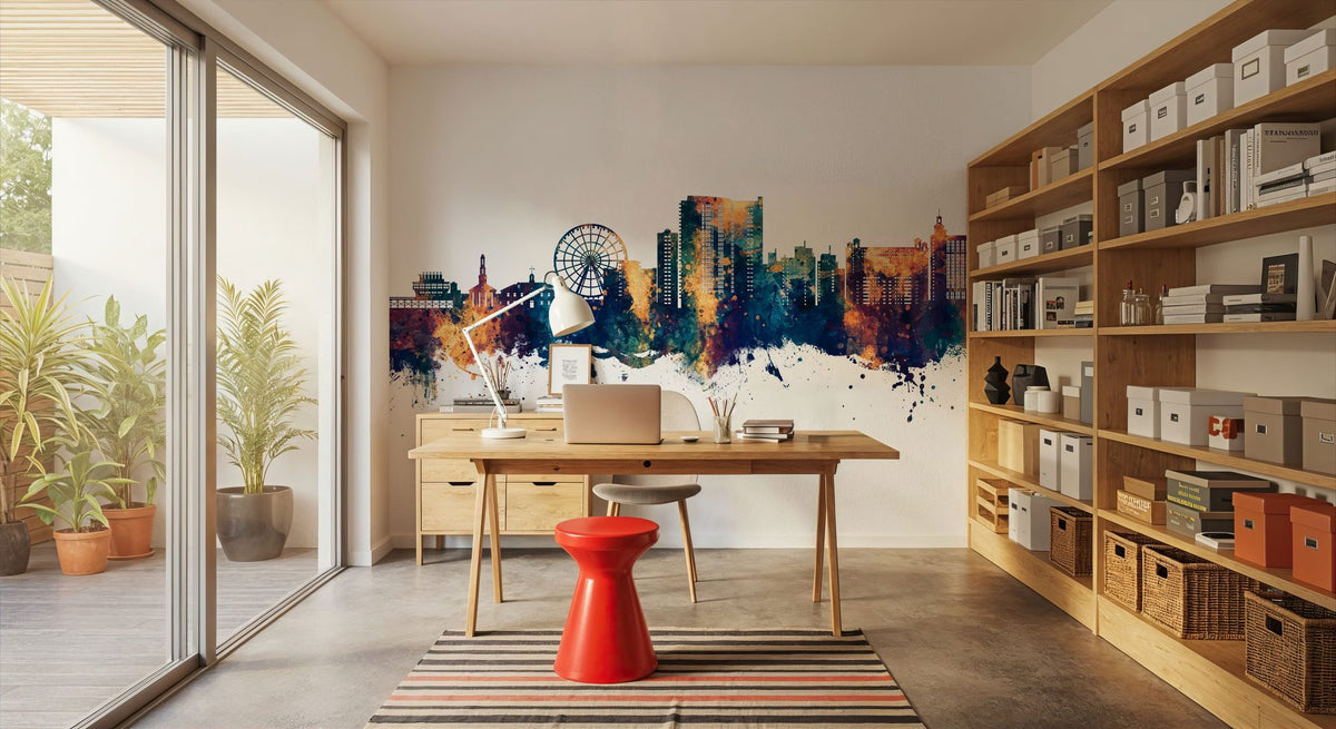 Myrtle Beach South Carolina Skyline Blue & Bronze Mural Wallpaper - room preview 03