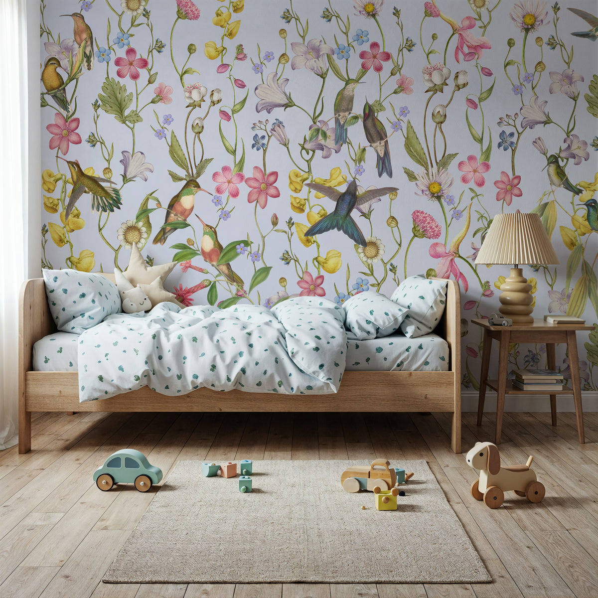 Bird Garden Light Blue Mural Wallpaper - room preview 03