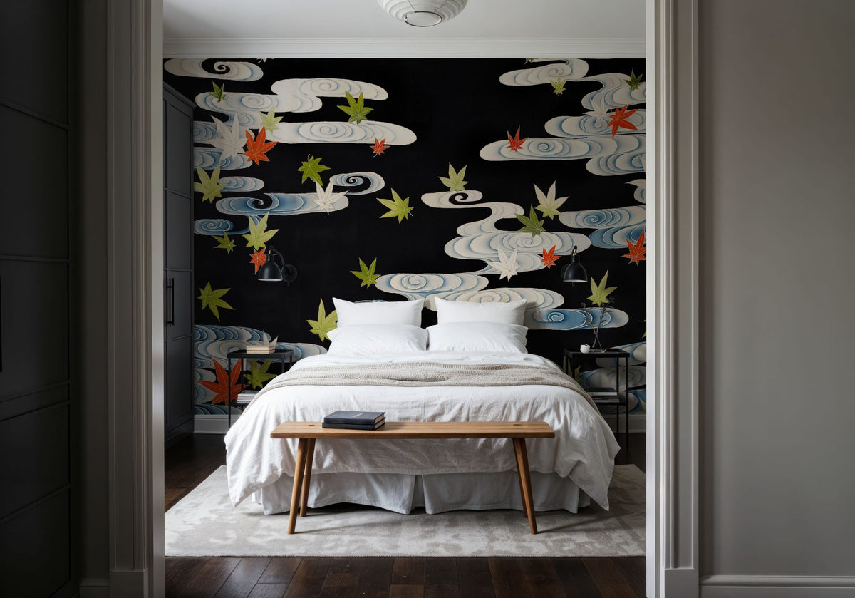 Maple Leaves in the Tatsuta River Mural Wallpaper - room preview 03