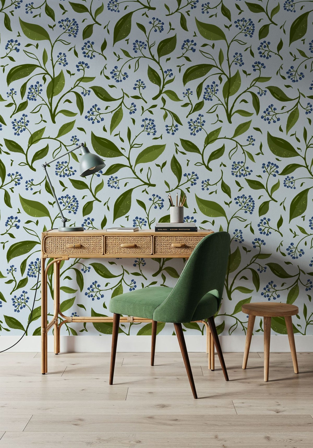 Winter Berries, Ice Blue Mural Wallpaper - room preview 03