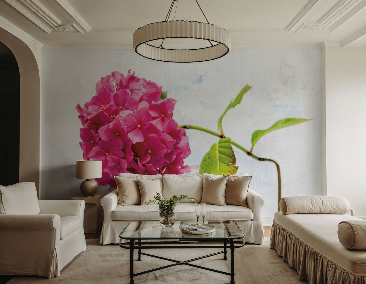 Bright Pink Hydrangea Mural Wallpaper - room preview 03
