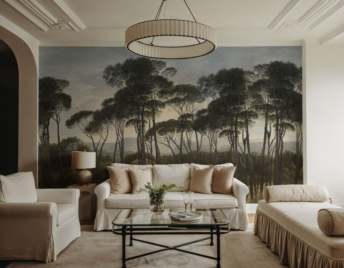 Mediterranean Pine Landscape, Vintage Mural Wallpaper - room preview 03