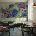 Bold Blue and Lavender Flowers Mural Wallpaper - room preview 03