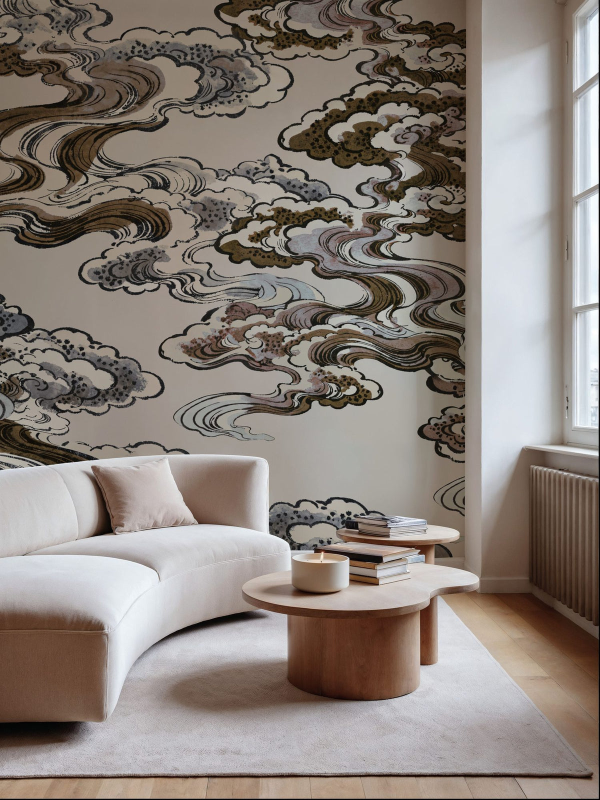 Ukiyo-e Clouds, Browns Mural Wallpaper - room preview 03