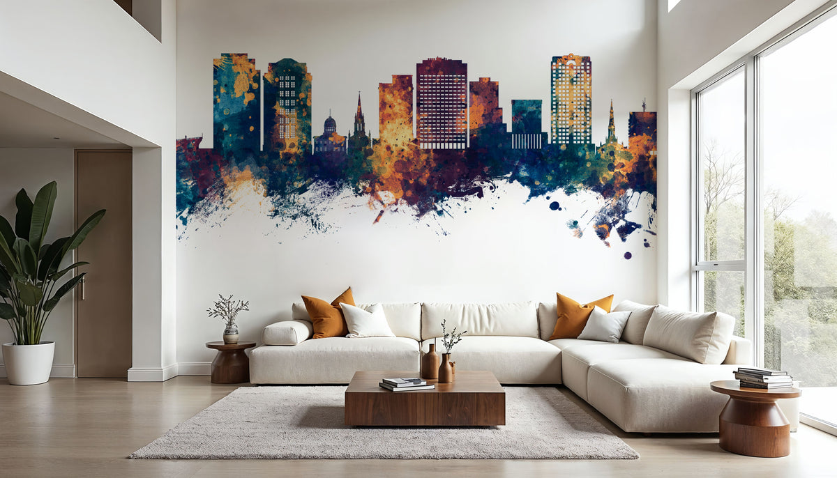 Norfolk Virginia Skyline Blue & Bronze Mural Wallpaper - room preview 03