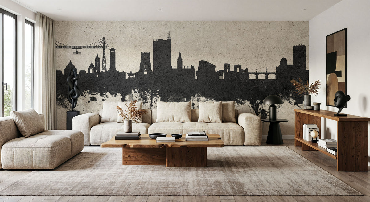 Newport Wales Skyline Concrete Mural Wallpaper - room preview 03