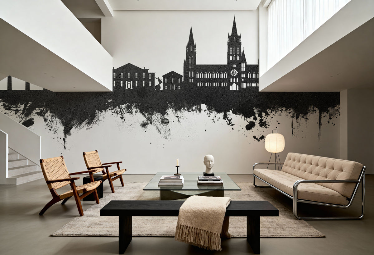 Truro England Skyline Black & White Mural Wallpaper - room preview 03