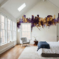 Tulsa Oklahoma Skyline Purple & Gold Mural Wallpaper - room preview 03