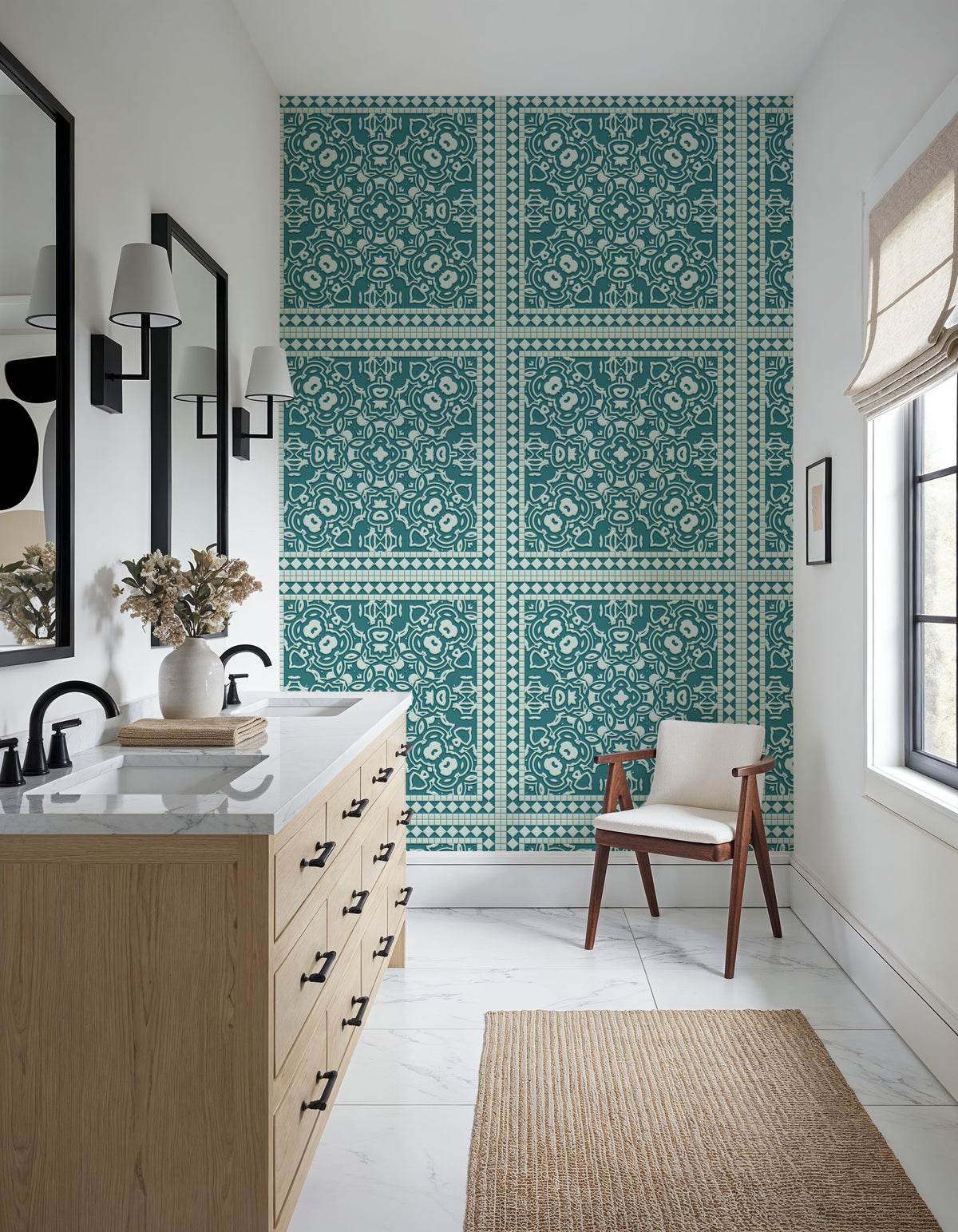 Mission Cement Tiles, Teal Mural Wallpaper - room preview 03