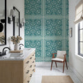 Mission Cement Tiles, Teal Mural Wallpaper - room preview 03