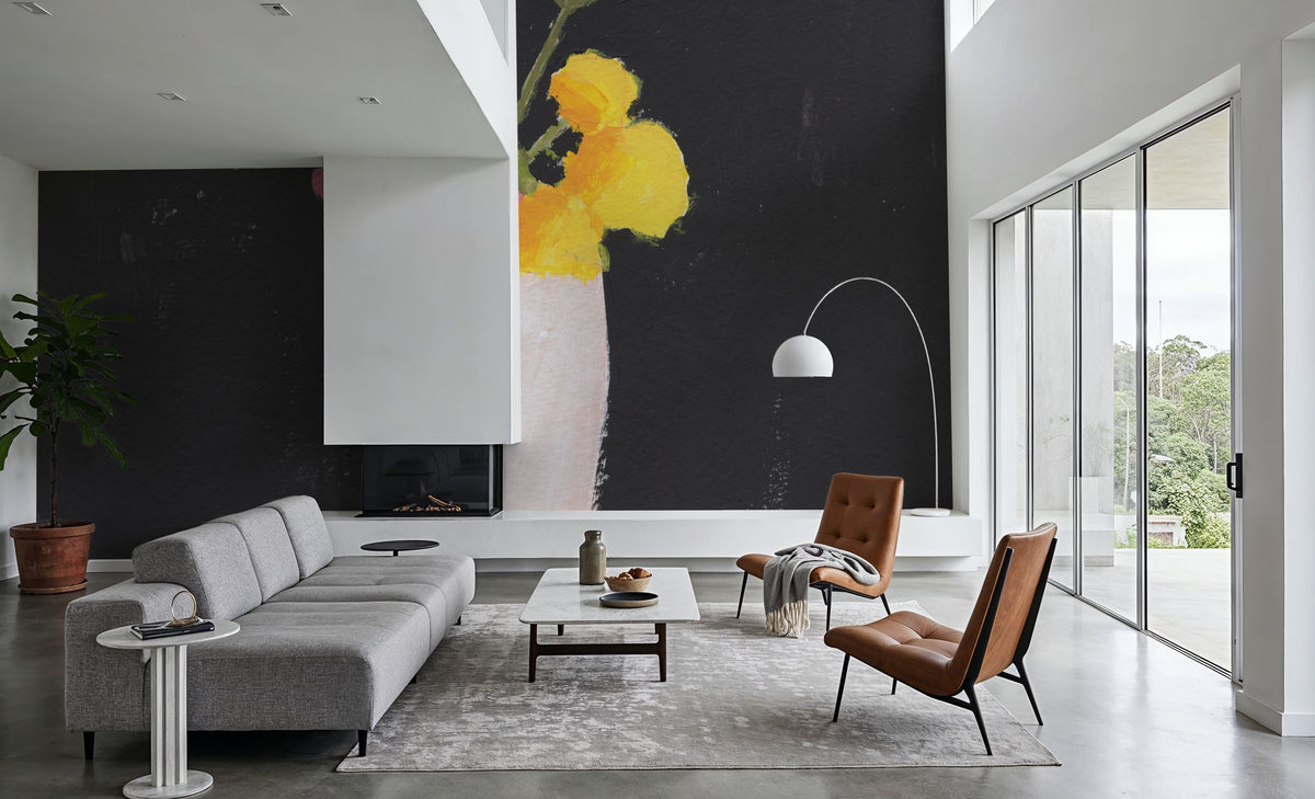 Floral on Black I Mural Wallpaper - room preview 03