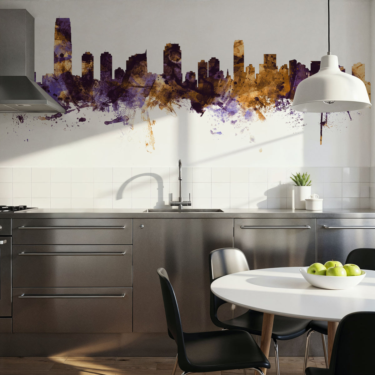 Jersey City New York Skyline Purple & Gold Mural Wallpaper - room preview 03