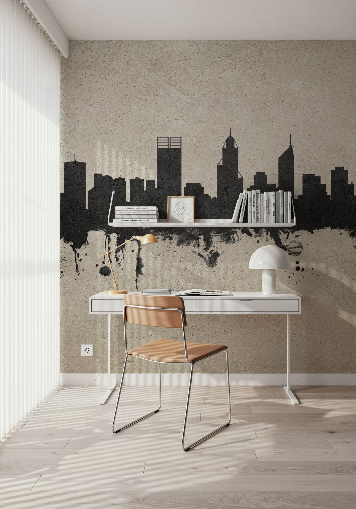 Perth Australia Skyline Concrete Mural Wallpaper - room preview 03