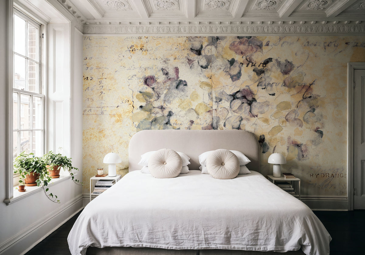 White Wash Hydrangea Mural Wallpaper - room preview 03