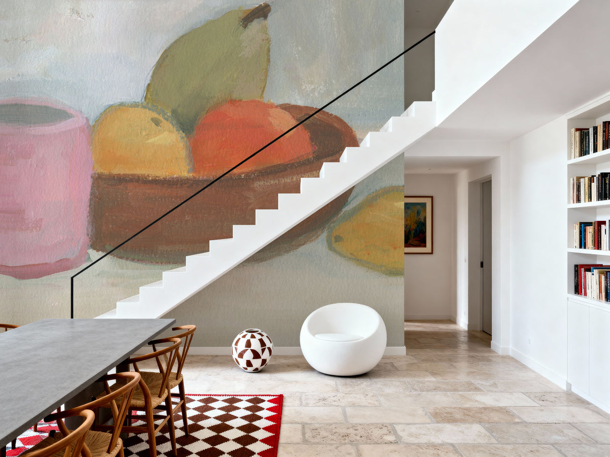 Pink Cup with Wooden Bowl Mural Wallpaper - room preview 03