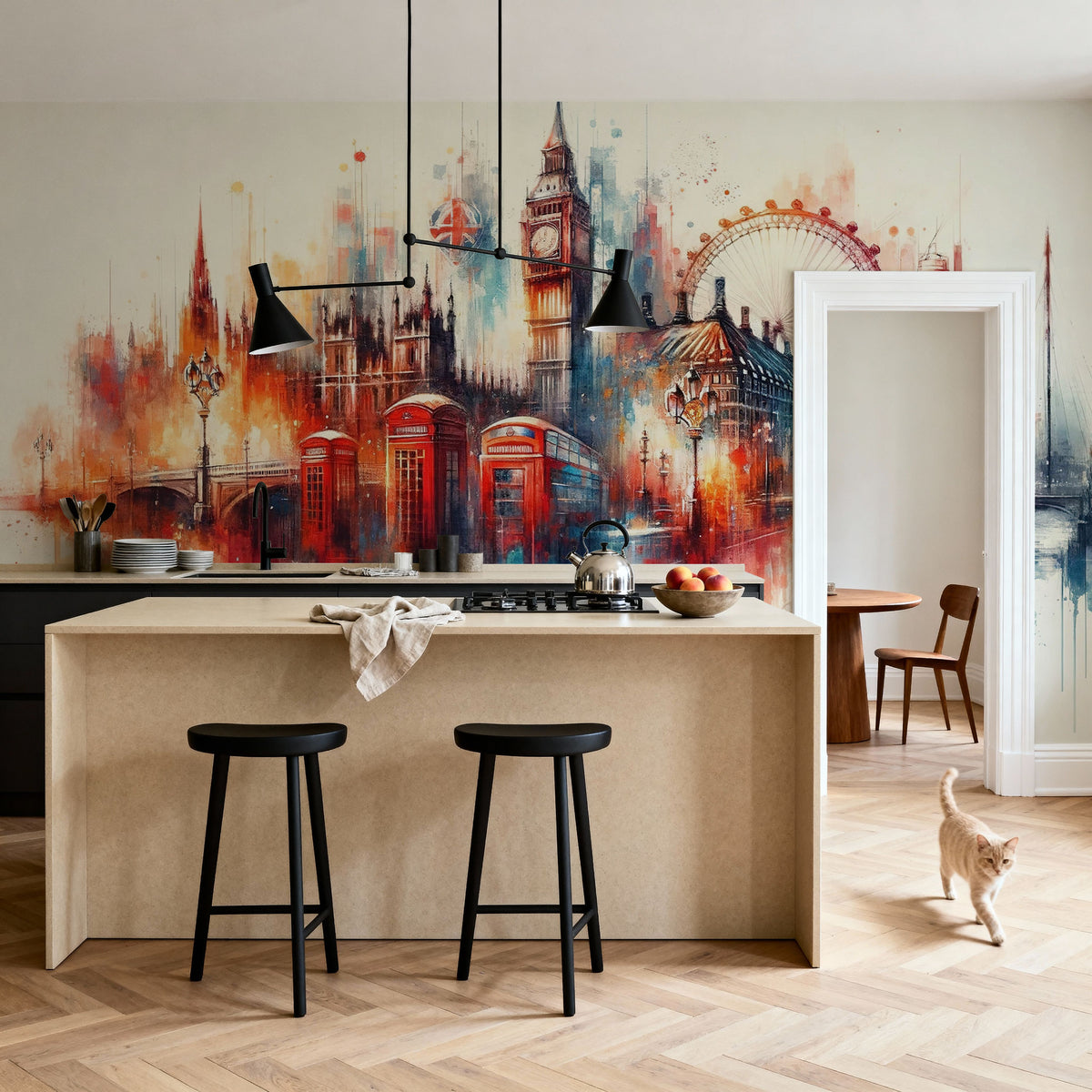 Watercolor London Skyline Mural Wallpaper - room preview 03