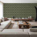 Trellis Leaves, Forest Green Mural Wallpaper - room preview 03