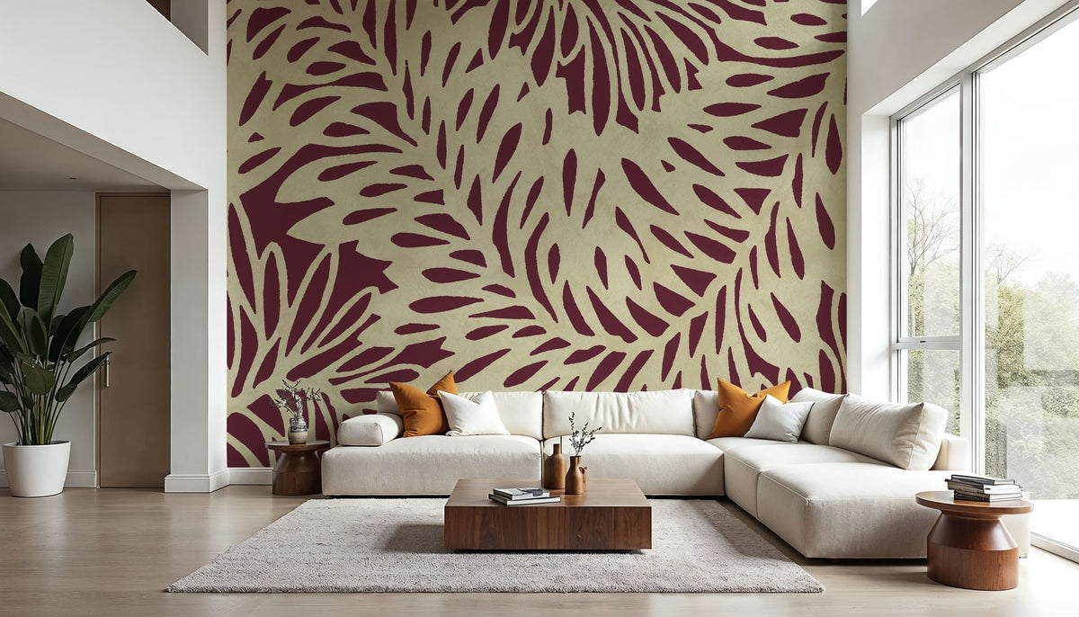 Leaf Wave Claret Mural Wallpaper - room preview 03