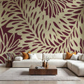 Leaf Wave Claret Mural Wallpaper - room preview 03