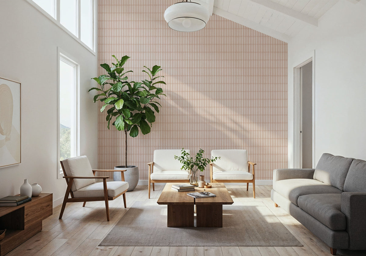Bamboo Stripes, Blush Mural Wallpaper - room preview 03