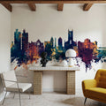 Stoke-on-Trent Skyline Blue & Bronze Mural Wallpaper - room preview 03