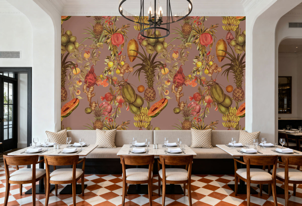 Juicy Fruits, Dusty Pink Mural Wallpaper - room preview 03