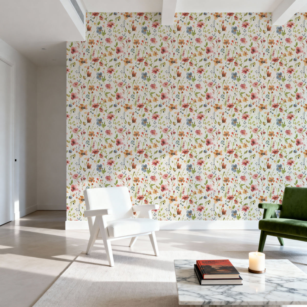 Time to Share Flowers White Mural Wallpaper - room preview 03