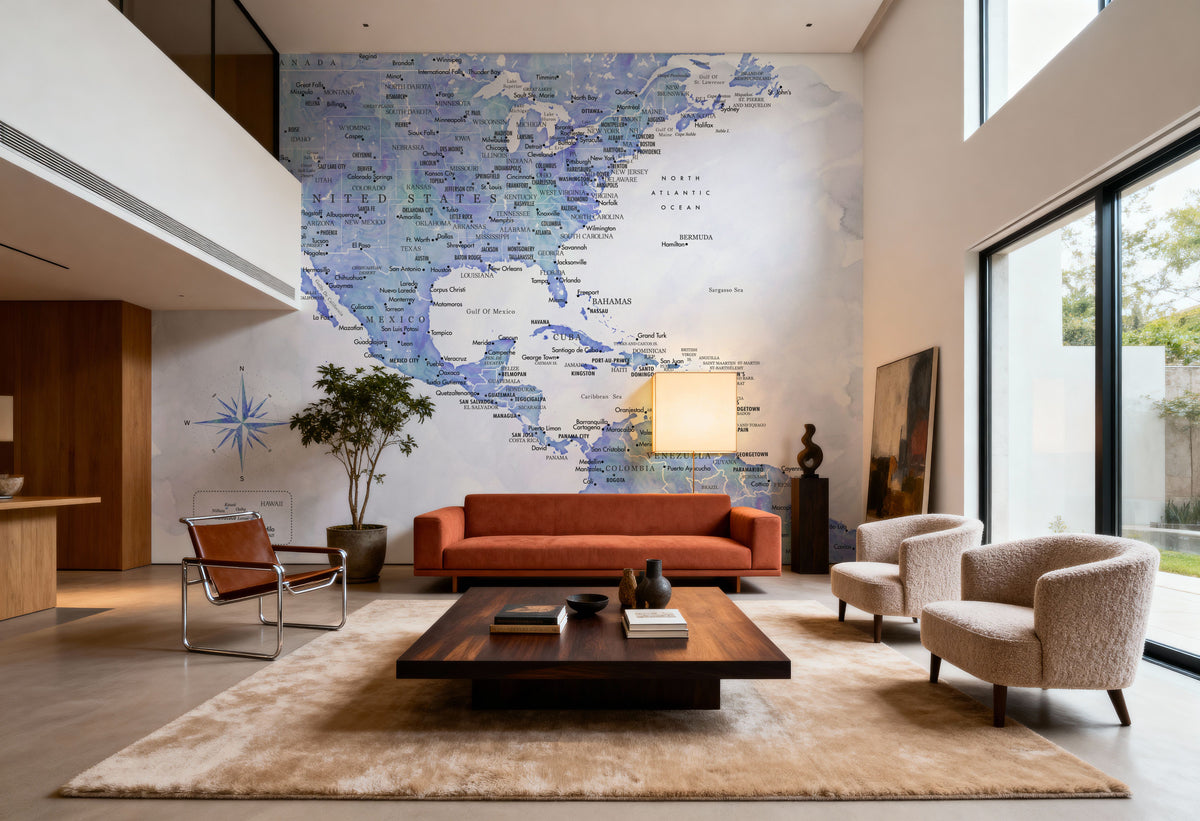 US Mexico Caribbean Map - Isidora Wash Mural Wallpaper - room preview 03