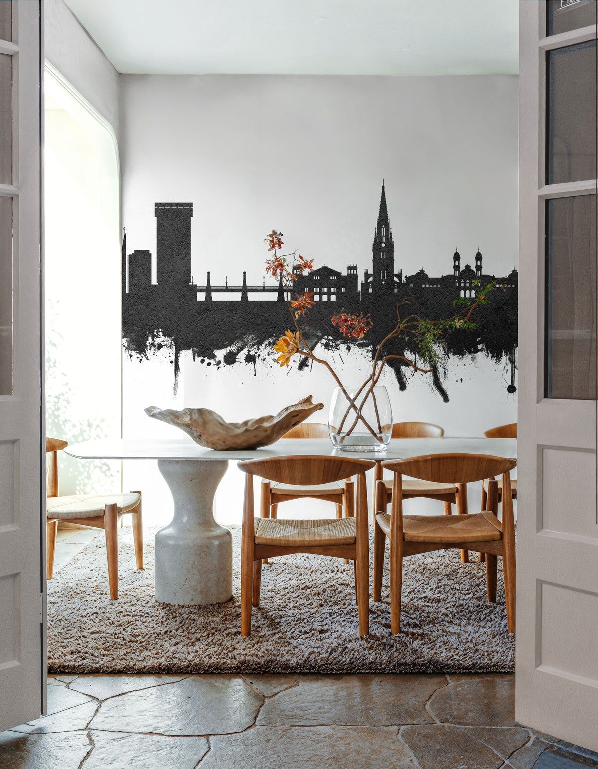 San Sebastian Spain Skyline Black & White Mural Wallpaper - room preview 03