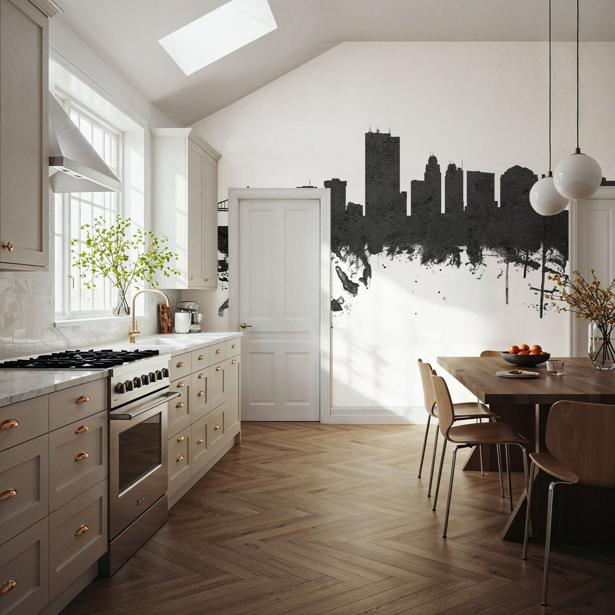 Toledo Ohio Skyline Black & White Mural Wallpaper - room preview 03