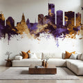 Essen Germany Skyline Purple & Gold Mural Wallpaper - room preview 03