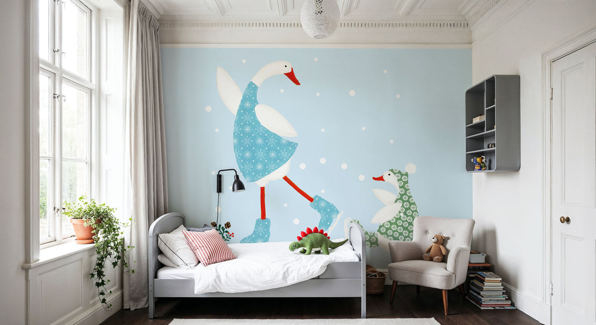 Ducks in the Snow III Mural Wallpaper - room preview 03