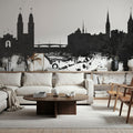 Zurich Switzerland Skyline Black & White Mural Wallpaper - room preview 03