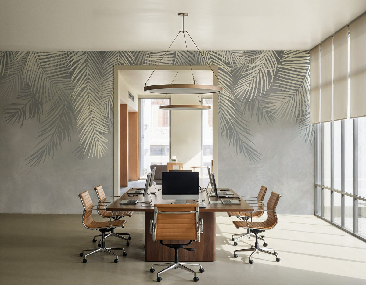 Palms Above, Gray Mural Wallpaper - room preview 03