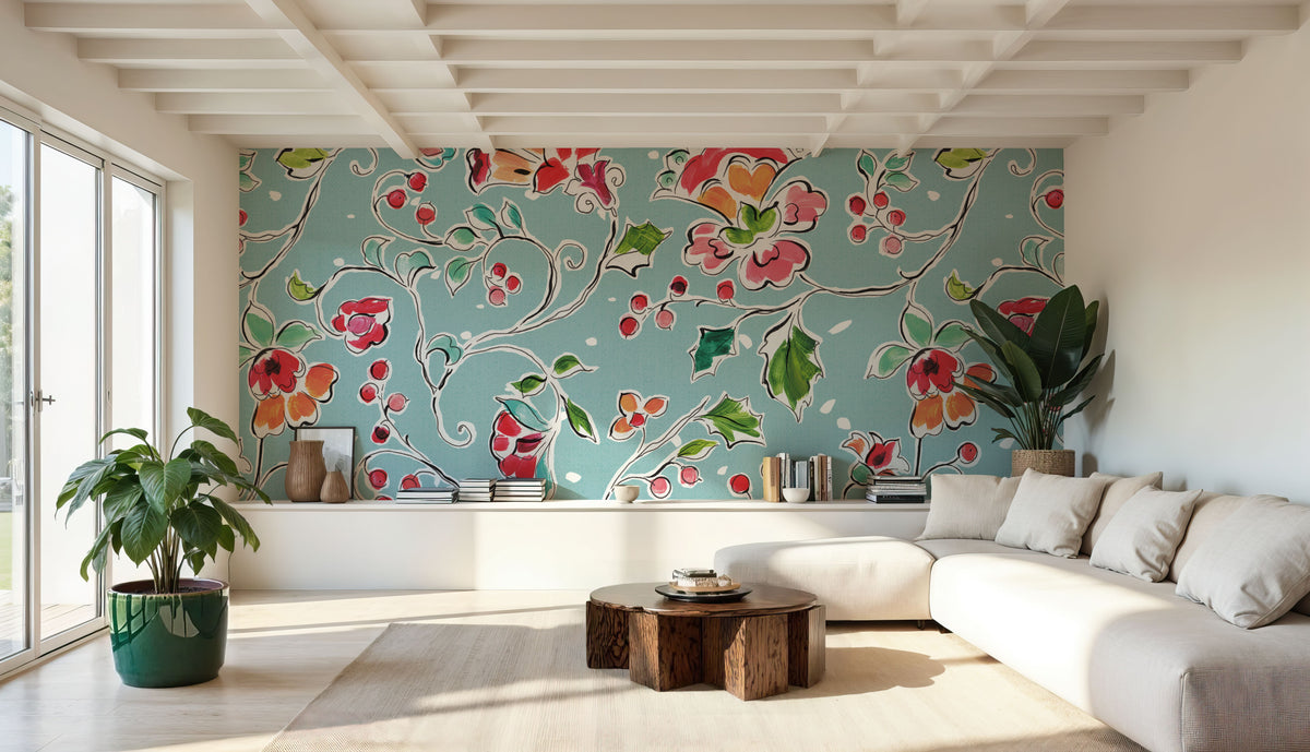 Holiday Wings VIII Blue Mural Wallpaper - room preview 03