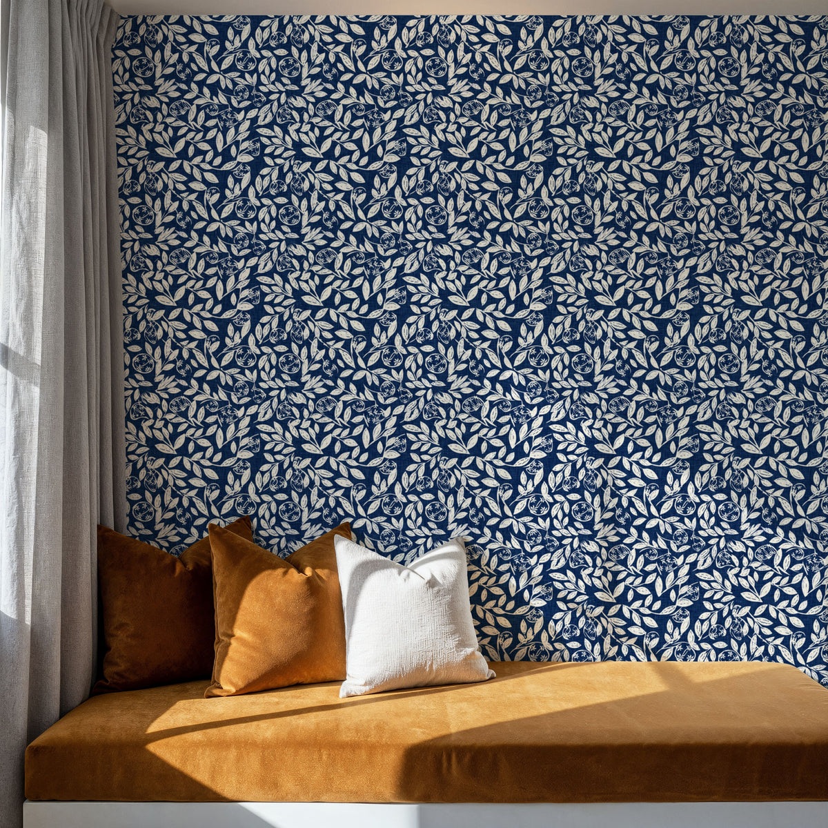 Hedge in Bloom, Indigo Blue Mural Wallpaper - room preview 03