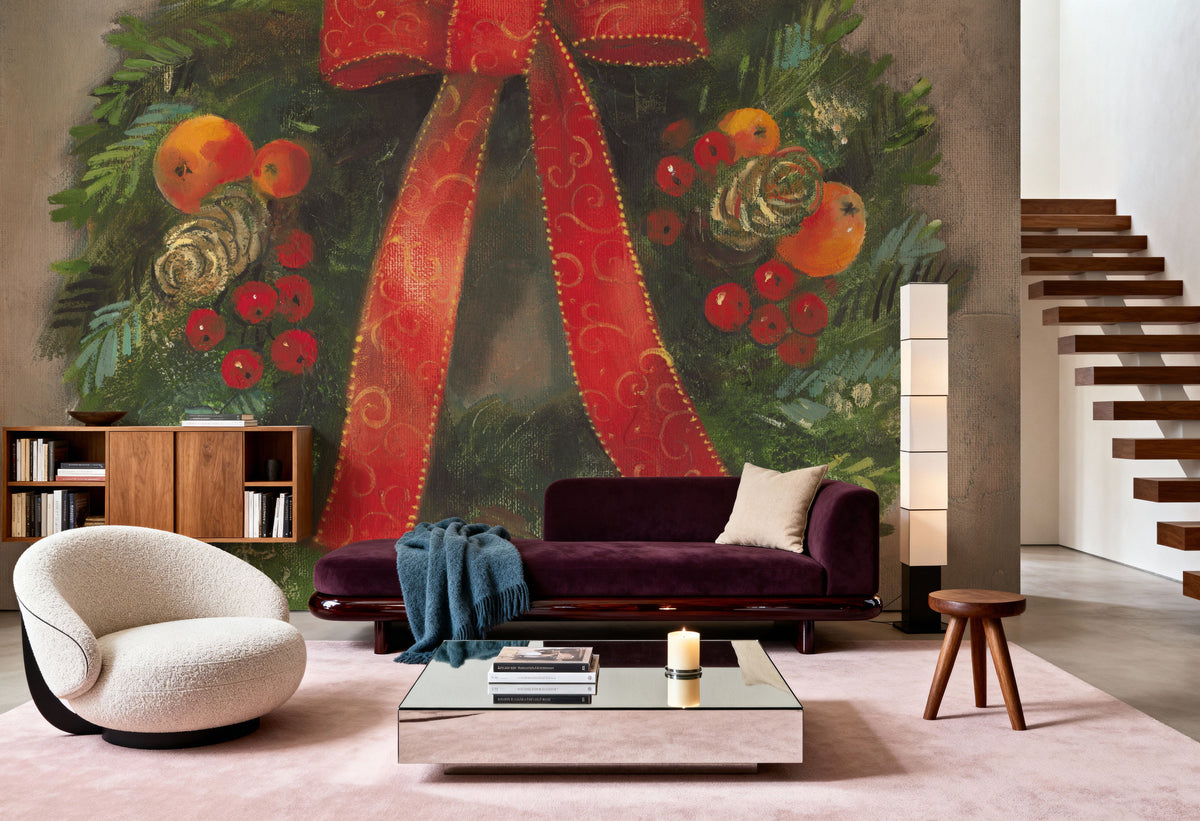 Holiday Wreath Mural Wallpaper - room preview 03