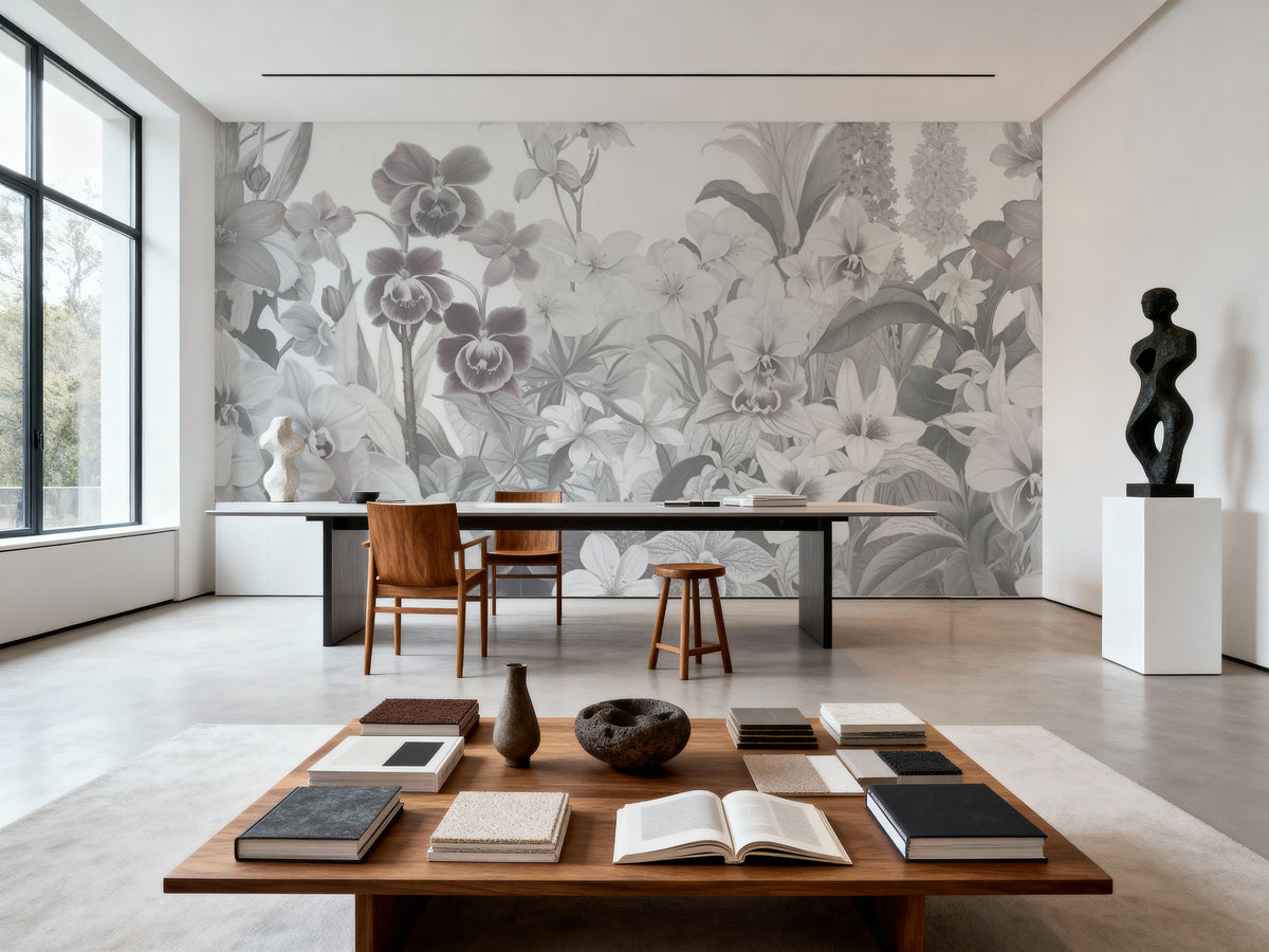 The Tenderness of Orchids, Washed Mural Wallpaper - room preview 03