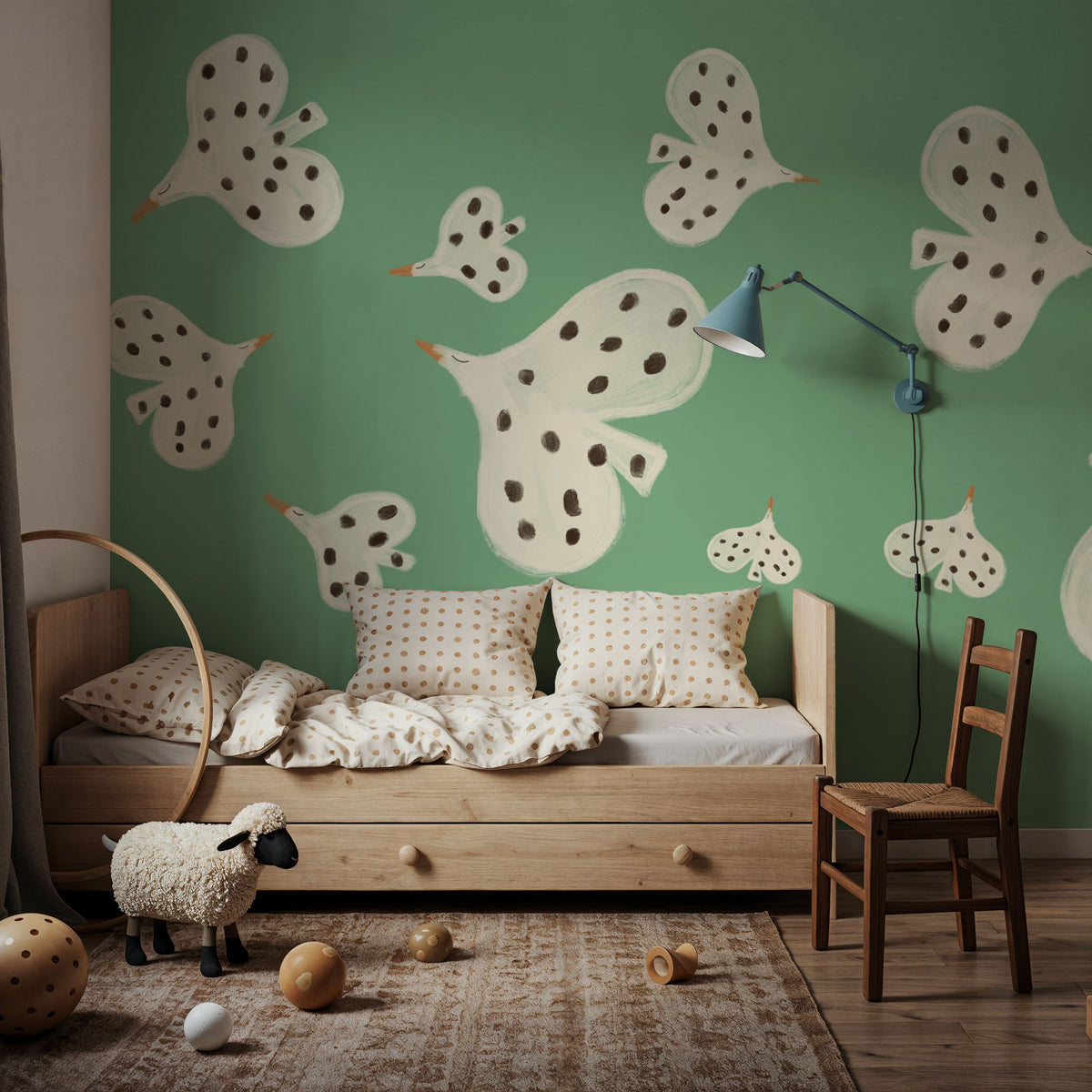 Birds Flying High, Emerald Mural Wallpaper - room preview 03